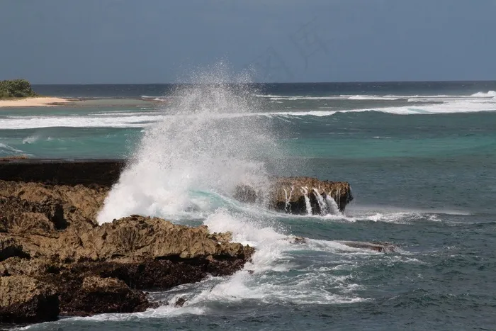 海洋，波，浮渣，岩石，喷雾，海边