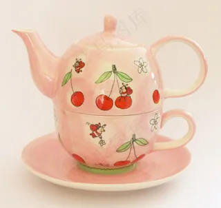 茶壶，冬天，杯，茶，粉红色的，樱桃，餐具