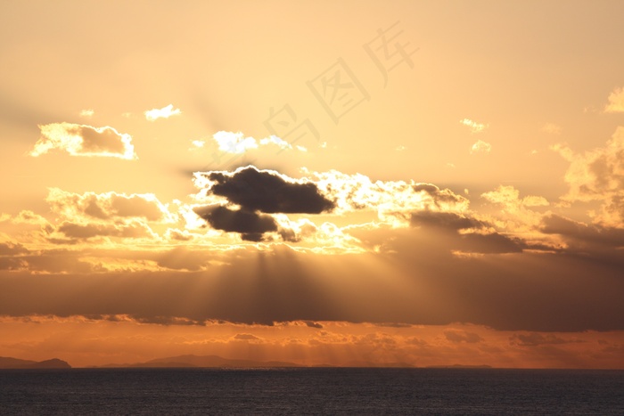 日落，云，景观，傍晚，天空，大海