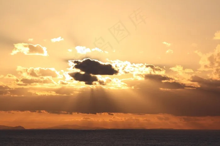 日落，云，景观，傍晚，天空，大海