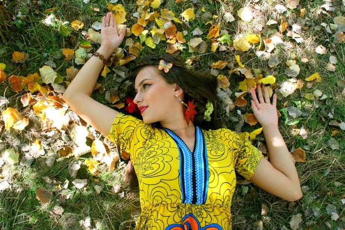 女孩，秋，叶子，肖像，植被，美