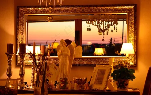 镜子，天使，色彩游戏，日落，光，几点思考