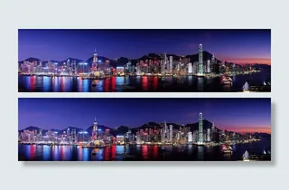 香港，天际线，夜，亚洲建筑