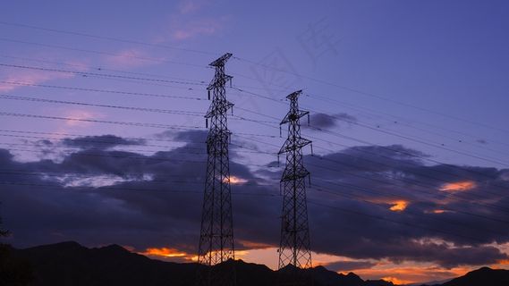 电气，电线，网格，电源，电力线，天空，日落