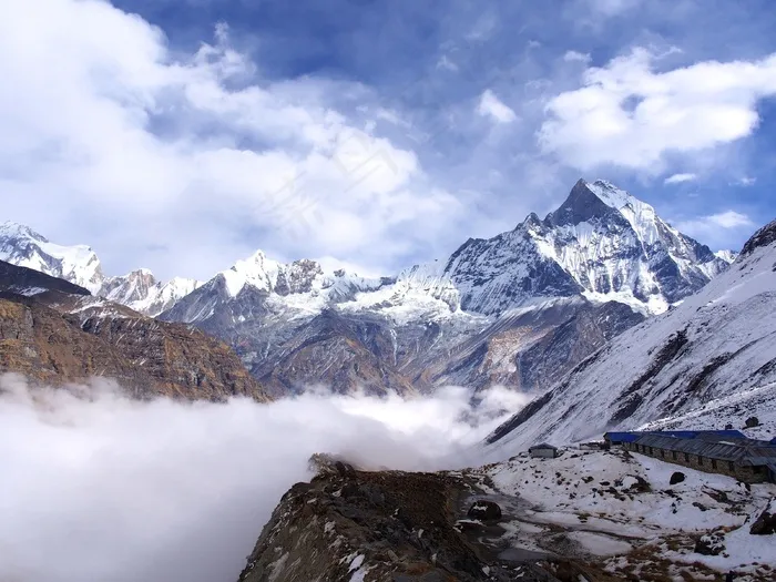 尼泊尔，大本营，喜马拉雅山，山，雪，景观