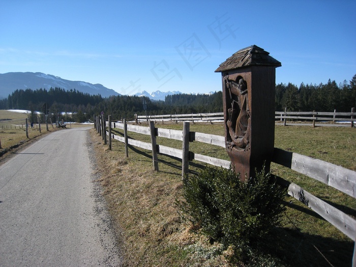 冬季，山，阿尔高，道路，离，沥青，围栏