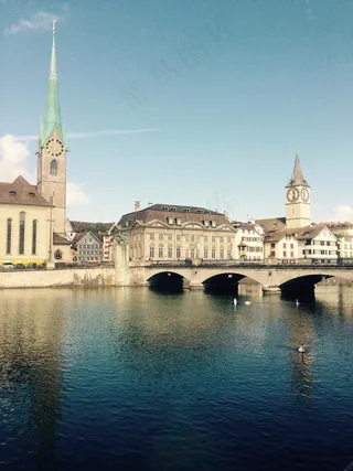 苏黎世，利马斯河，河，圣母大教堂，圣彼得教堂