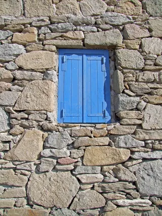 窗口，蓝色，石墙，墙，石工，老