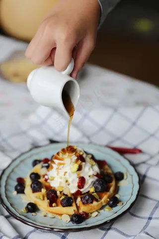 华夫饼，甜品，枫糖浆，塔皮胭脂