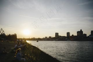 江河,壁纸,巡洋舰,湖泊,晨曦,在背景中的河流和城市落日