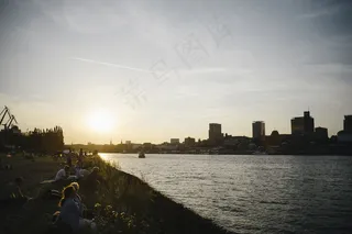 江河,壁纸,巡洋舰,湖泊,晨曦,在背景中的河流和城市落日