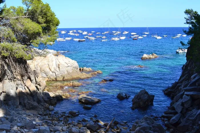 沧海，岩，悬崖，侧，小船，地中海，西班牙