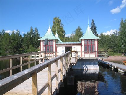 山谷，建筑，水，夏天，自然，天蓝色