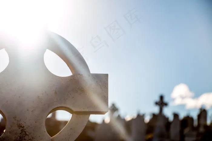 公墓，十字架，背光，耀眼，太阳，光