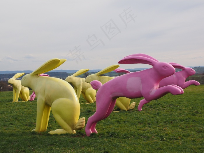 兔，兔情侣，艺术品，黄色，粉红色