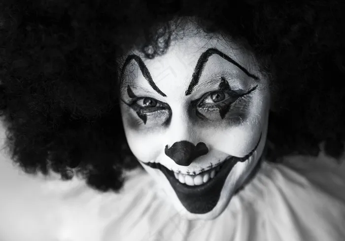 小丑，令人毛骨悚然，咧着嘴笑，Facepaint