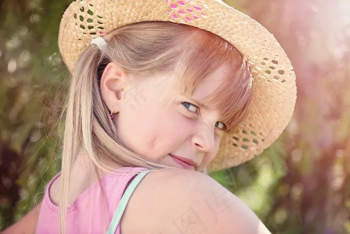 人，人类，儿童，女孩，脸，金发，意见，帽子