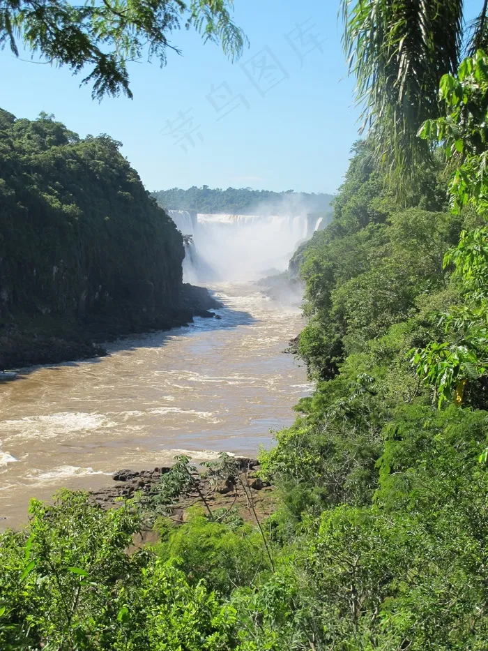 瀑布，峡谷，河流，岩石，雾，风景