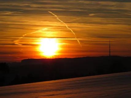 日落，太阳，天空，云，雪，金色，闪闪发光