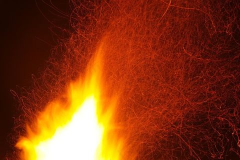 飞行的火花，无线电，红色，黄色，发光，火焰，大火