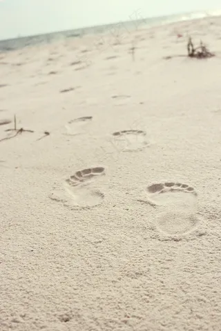 脚印，沙滩，沙滩