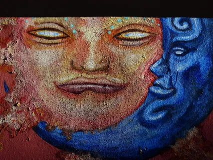 涂鸦，太阳，月亮，对，图像，图稿，绘画