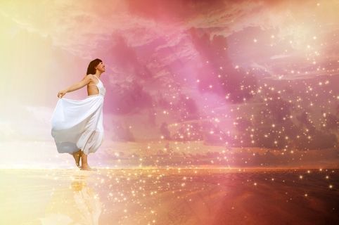 女人，裙子，海滩，光，照明，闪光