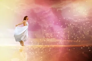 女人，裙子，海滩，光，照明，闪光