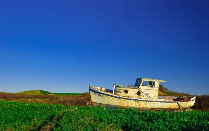 船，酿酒，Oldschool，铁锈，草，字段，蓝色