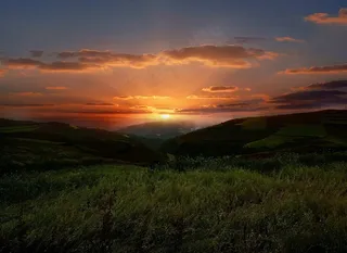 日出美景，日出，山
