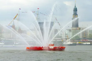 船舶，消防，Loeschbot，汉堡，港口，易北河
