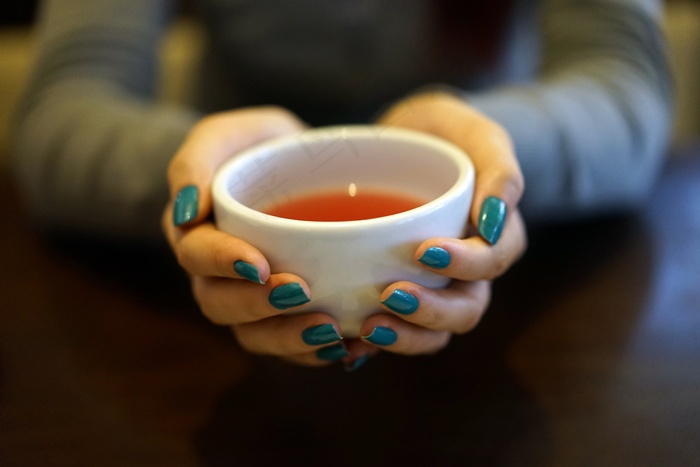 茶，杯，茶杯，很热，手，控股，变暖