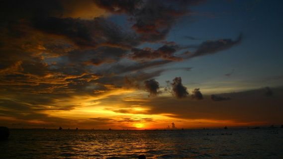 长滩岛，日落，海，海滩，长滩岛海滩，船，发光