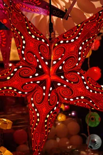 一品红，纸星，红色，明星，光，多彩