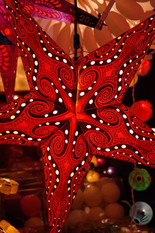 一品红，纸星，红色，明星，光，多彩