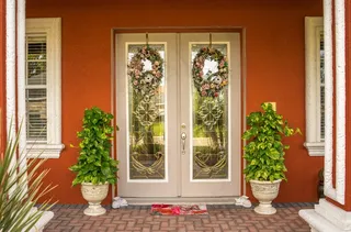 门口，花圈，树木，门，入口，前面，首页