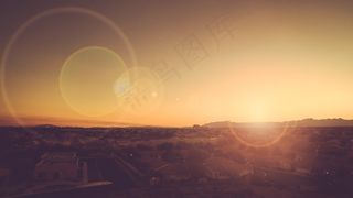 镜头，效果，耀斑，日落，以上，城市，城市，光