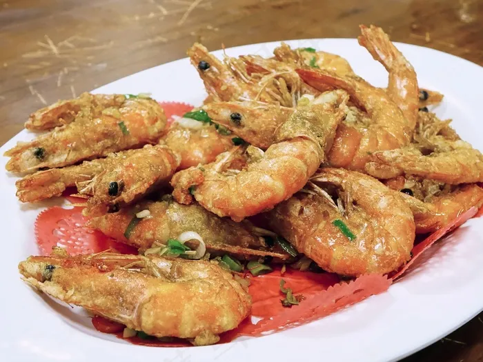大虾，虾，煎，咸蛋，海鲜，美食
