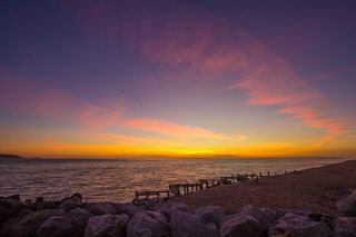 海滩，海洋，避风港，海景，日落