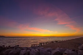 海滩，海洋，避风港，海景，日落