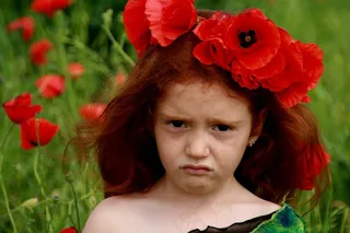 女孩，罂粟花，红色，红头发，营地，花，幻想