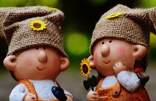 小鬼，对，图，人见人爱，乐趣，可笑，女人，男子，园艺