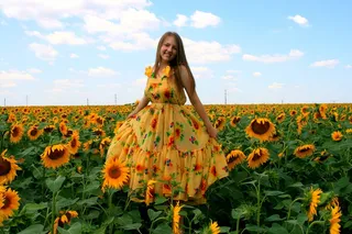 向日葵，女孩，连衣裙，黄色