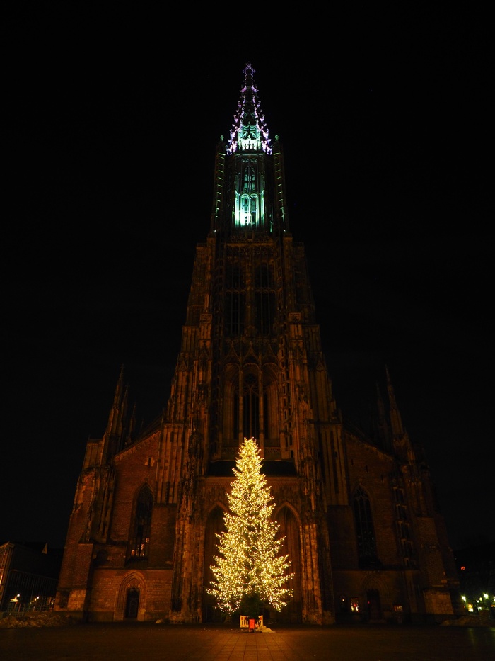 圣诞节，圣诞灯，明斯特，乌尔姆大教堂
