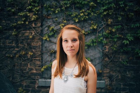 女孩，肖像，墙，藤，城市，人，生活方式