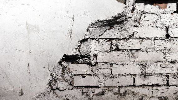 钢笔画,砖石材,山峦,自然/人文景观,塌方,旧砖墙