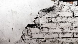 钢笔画,砖石材,山峦,自然/人文景观,塌方,旧砖墙