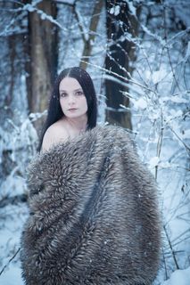 美女,冰雪,女孩,帽子,男孩,在冬季森林女人肖像