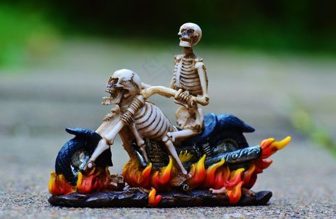 骑自行车的人，骨架，令人毛骨悚然，奇怪，装饰，吓人，骨