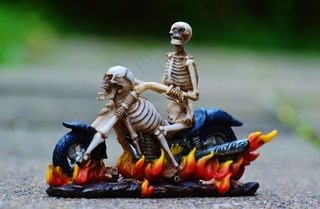 骑自行车的人，骨架，令人毛骨悚然，奇怪，装饰，吓人，骨